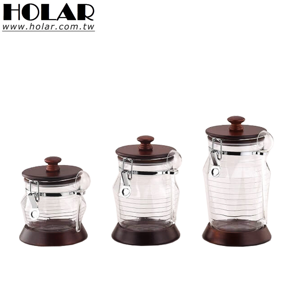 [Holar] Taiwan Made Diamond Shape Airtight Canister with Rubber Wood & Acrylic