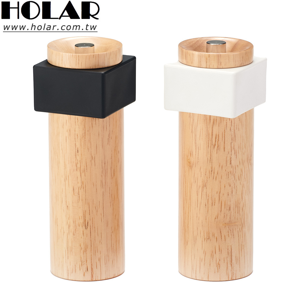 [Holar] 2024 New Product Taiwan Made Black And White Manual Salt Pepper Grinder Set with Precision Grinding