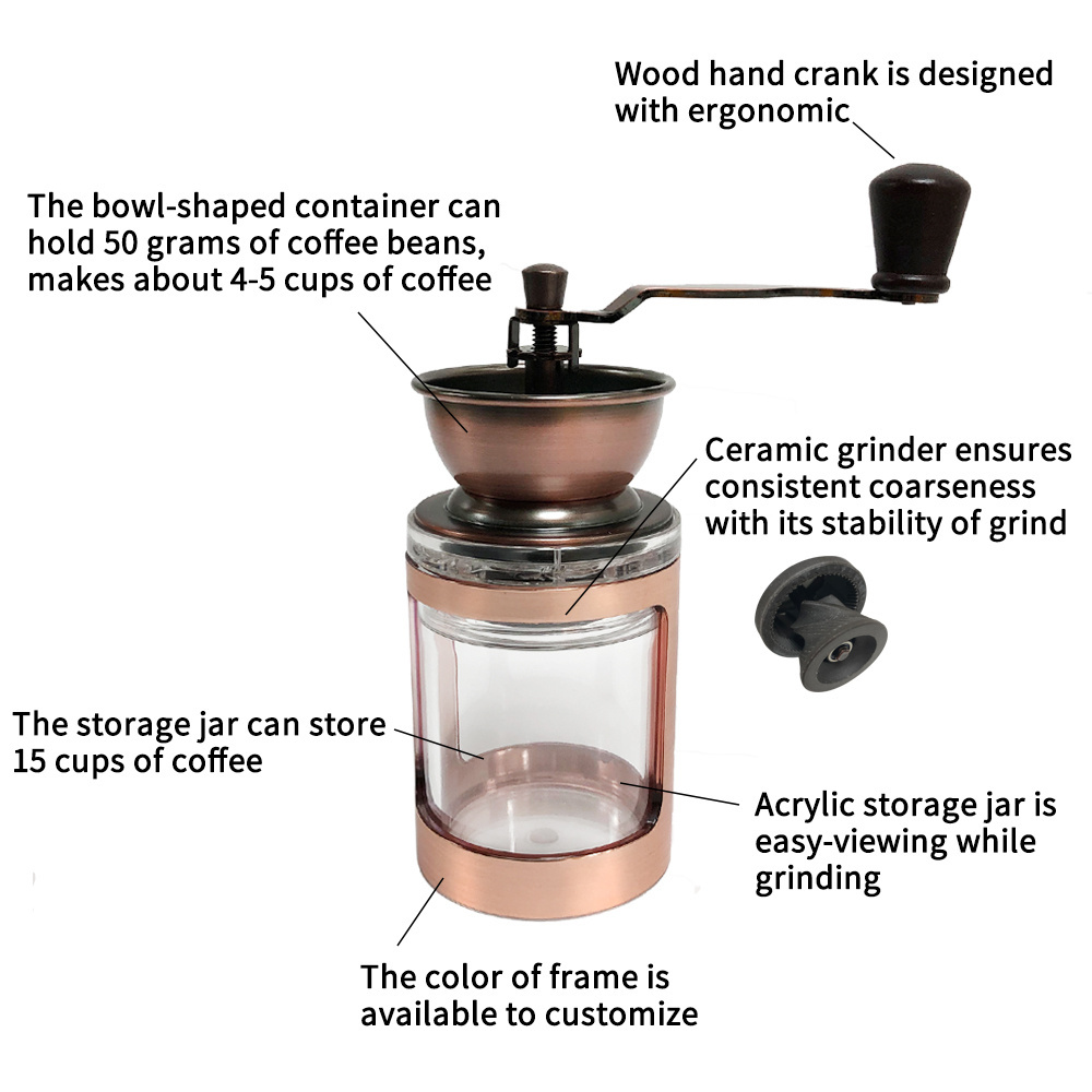 [Holar] Taiwan Made Premium Conical Adjustable Hand Manual Coffee Grinder with Large Storage Jar