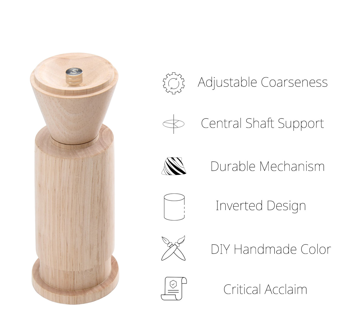 [Holar] NEW ARRIVAL Taiwan Made Upside Down Design Adjustable Wood Manual Salt and Pepper Mill