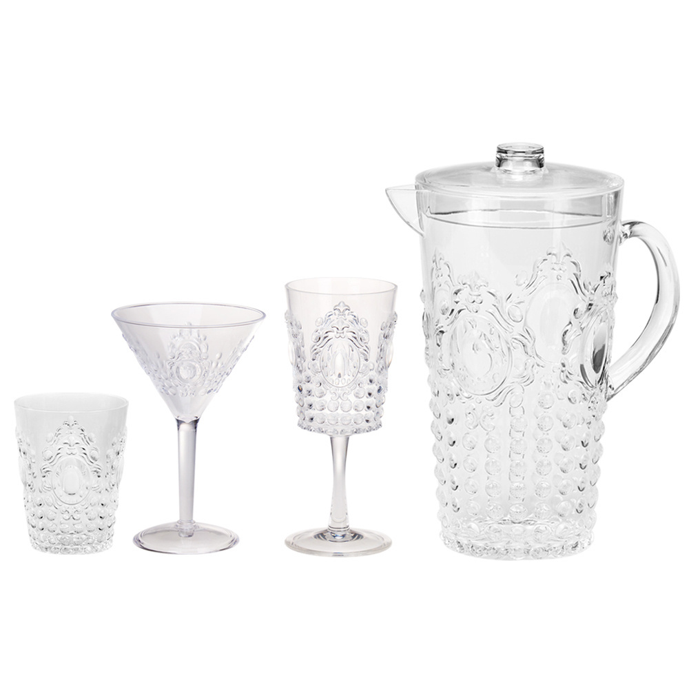 [Holar] Taiwan Made Clear Drinkware Embossed Plastic Wine Glasses for Party Wedding