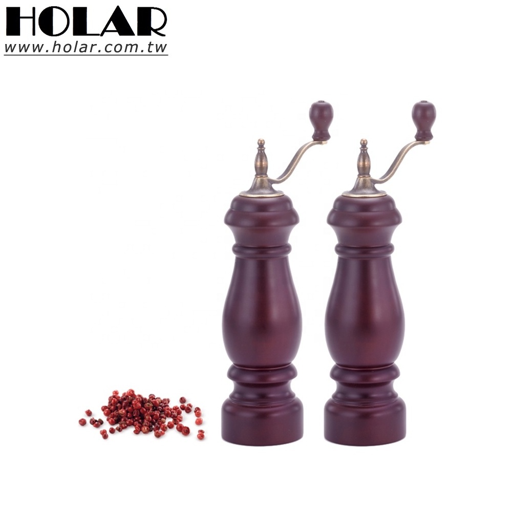 [Holar] Taiwan Made Cherry Color Antique Style Salt Pepper Grinder with Hand Crank