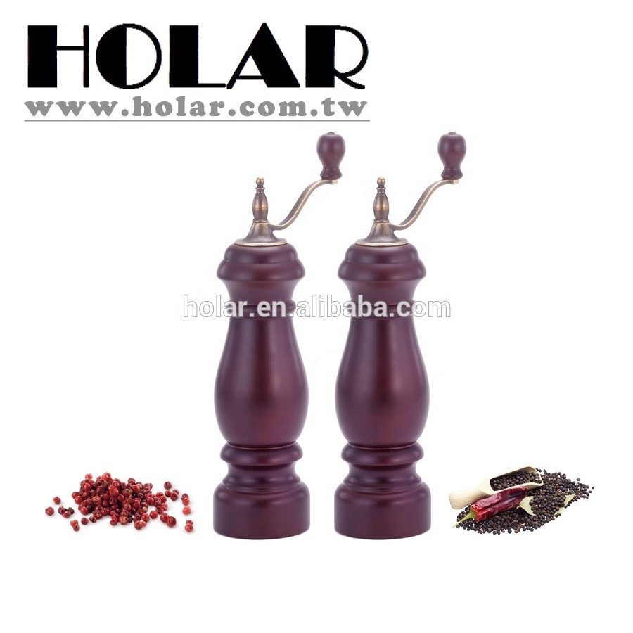 [Holar] Taiwan Made Cherry Color Antique Style Salt Pepper Grinder with Hand Crank