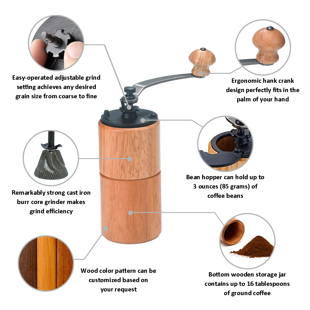 [Holar] Taiwan Made Best Wooden Portable Manual Coffee Grinder with Conical Burr Large Capacity