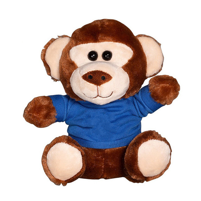 Blue T-shirt logo custom monkey plush toys/soft toys/stuffed toys