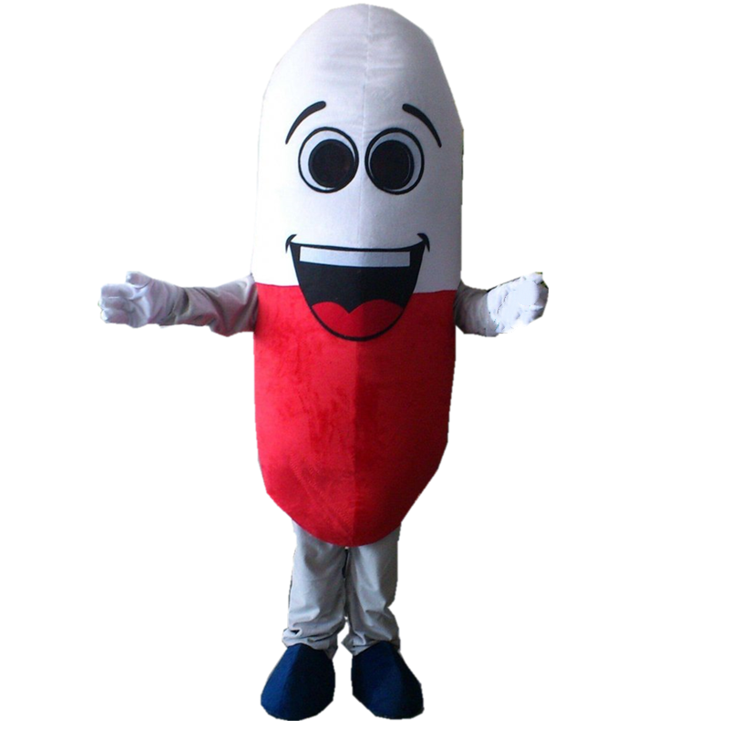 Hola white and red pill capsule mascot costume/adult pill costume