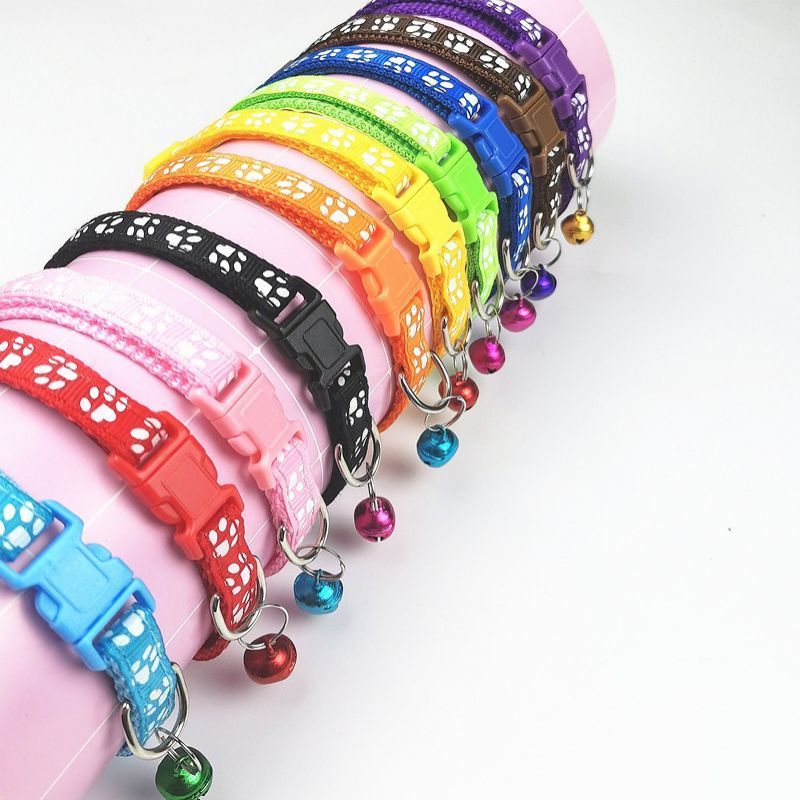 Adjustable Buckle Cat Collar Pet colorful Cute Bell Collar Supplies Footprint Personalized Kitten Collar Small Dog Accessory