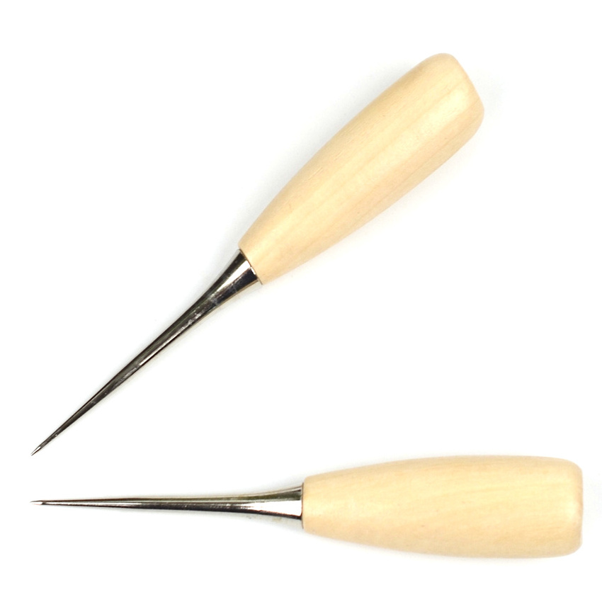 New 1Pc Professional Cloth Awl Sewing Tool Hole Punching Leather Wood Handle Steel awl Craft Stitching Leather Tools HA01513