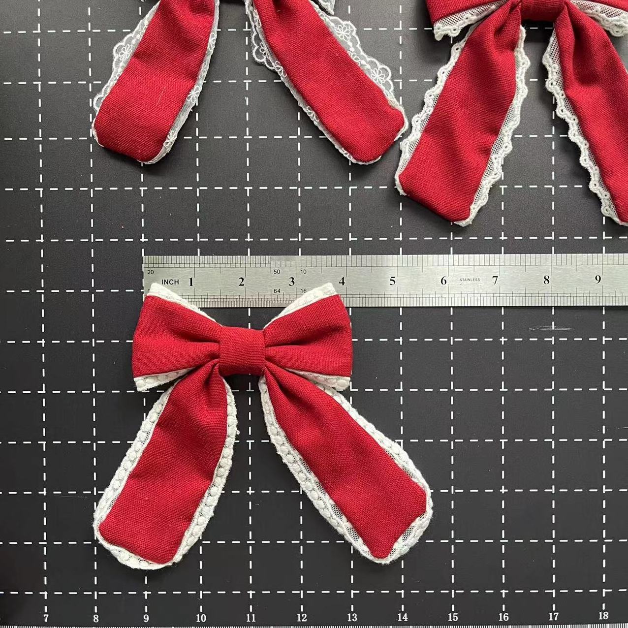 Custom linen hair bow clips and hair nylon bands with linen fabric and ribbon