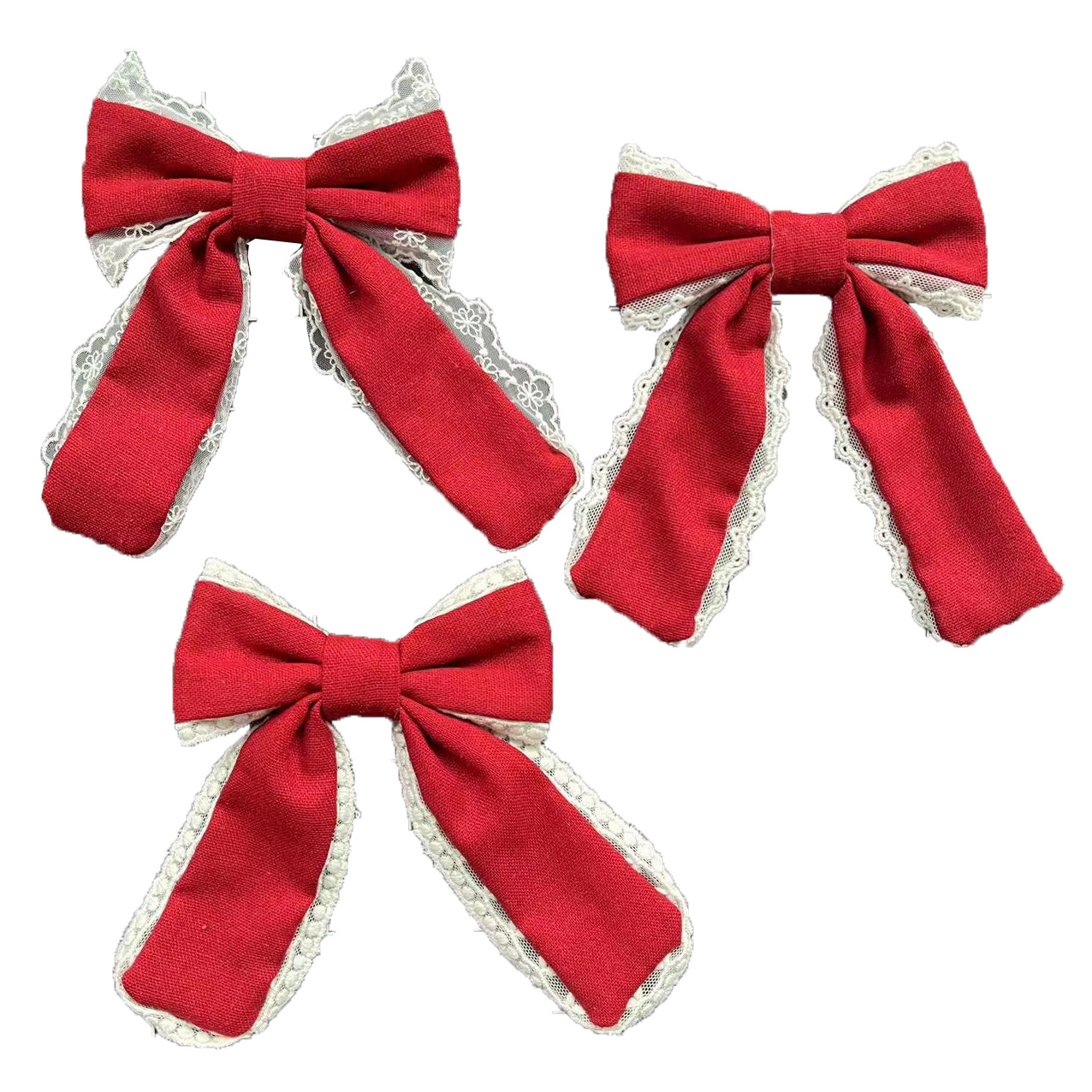 Custom linen hair bow clips and hair nylon bands with linen fabric and ribbon