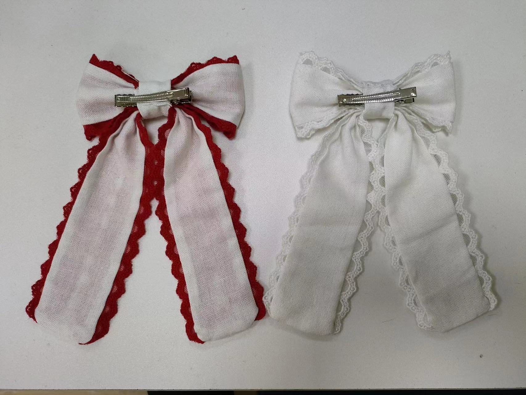 Custom linen hair bow clips and hair nylon bands with linen fabric and ribbon