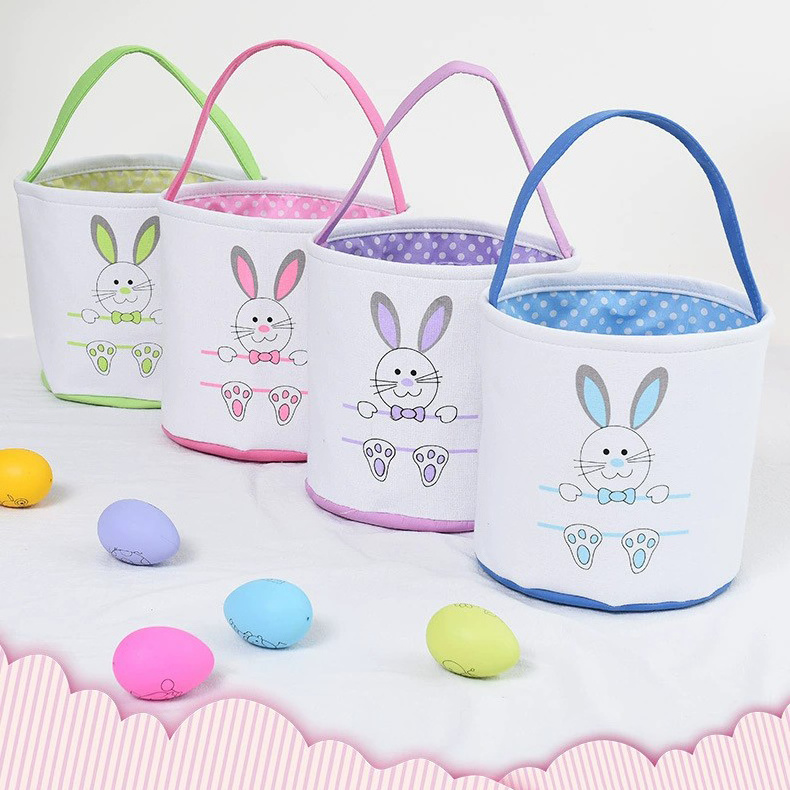 Cheap Wholesale 2024 DIY Personalized Girls Kids Gift Tote Easter Basket Bag Egg Hunt Bunny Basket For Kids