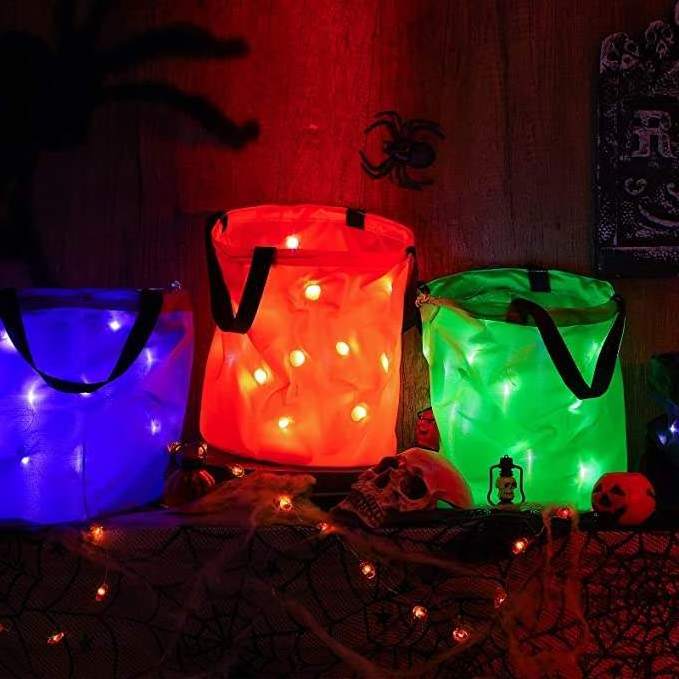 New Hot Sale Led Lighted Up Halloween Bucket Glow In Dark Pumpkin Basket Trick or Treat Candy Gift Tote Bag For Party Decoration