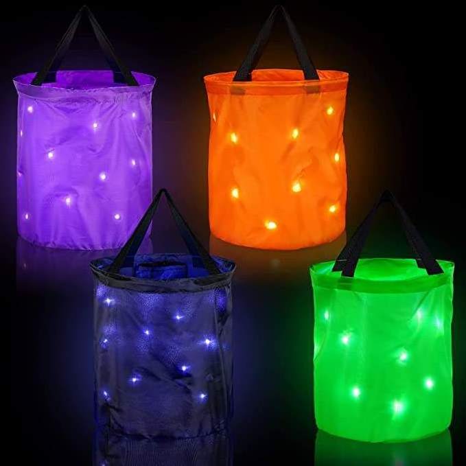 New Hot Sale Led Lighted Up Halloween Bucket Glow In Dark Pumpkin Basket Trick or Treat Candy Gift Tote Bag For Party Decoration