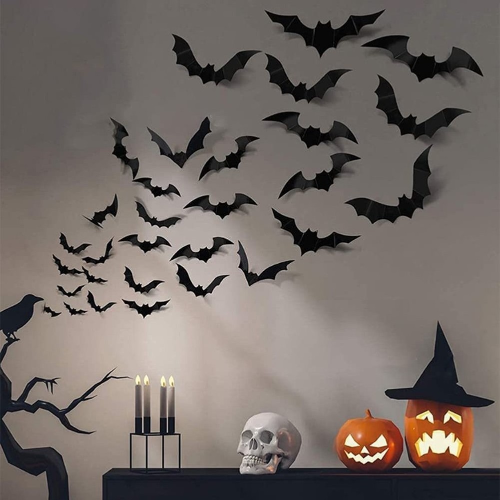 Wholesale 12 Pcs Halloween 3D Bat Stickers Black PVC Bat Halloween Party DIY Decor Party Scary Props Wall Sticker Halloween Deco