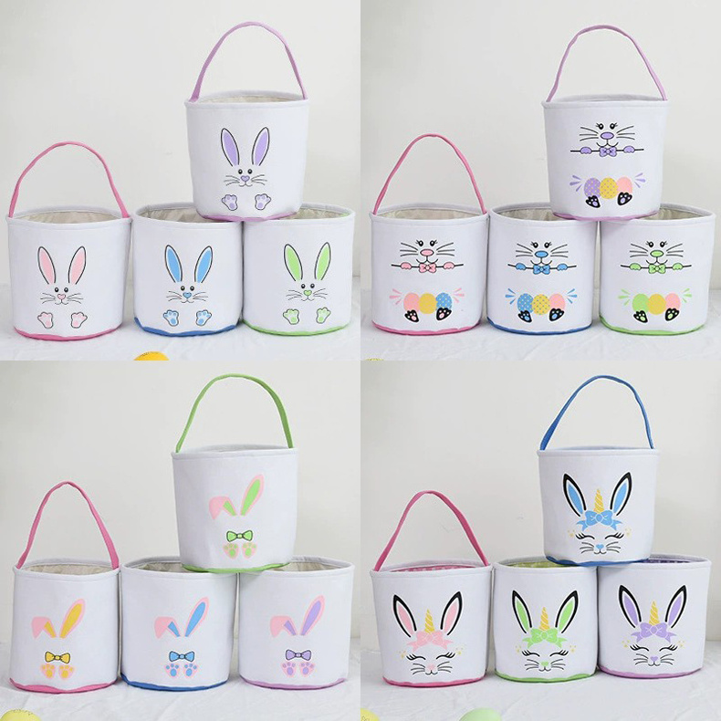 Cheap Wholesale 2024 DIY Personalized Girls Kids Gift Tote Easter Basket Bag Egg Hunt Bunny Basket For Kids