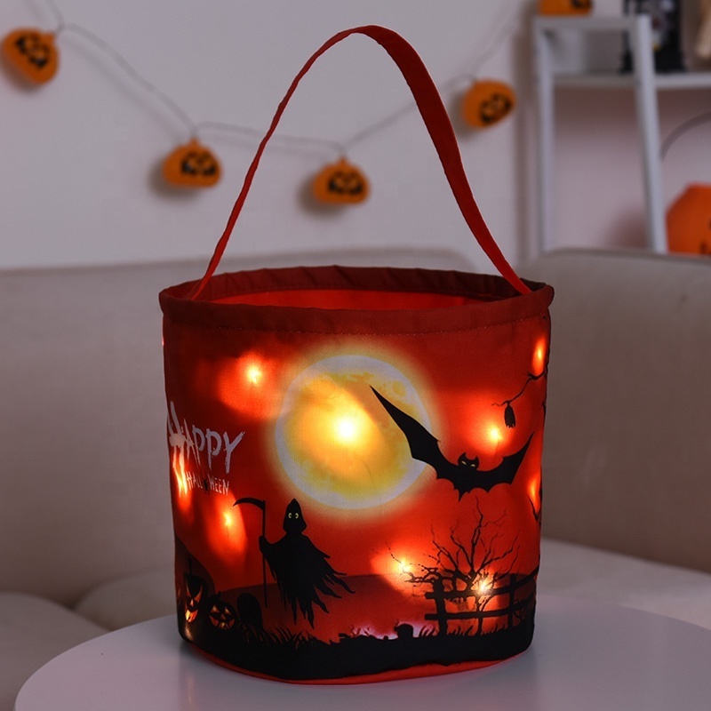 New Arrival Led Light Up Halloween Basket Bucket Gift Candy Bag For Children Adult Halloween Decoration 2024