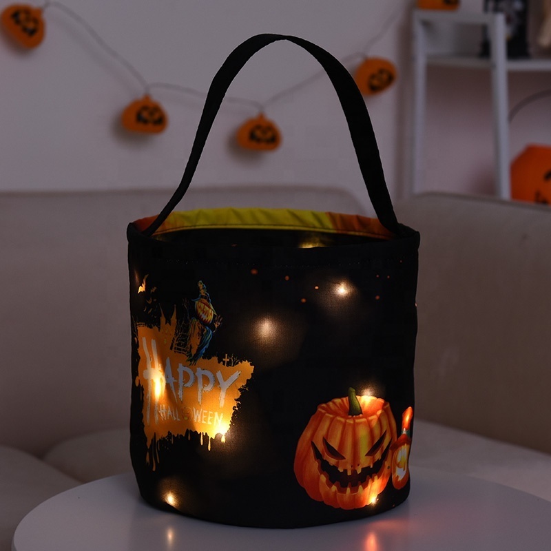 New Arrival Led Light Up Halloween Basket Bucket Gift Candy Bag For Children Adult Halloween Decoration 2024