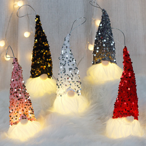 Wholesale Plush Material Knitted Elf Faceless Luminous Sequins Christmas Dolls Elf Gnome for Tree Hanging Decorations