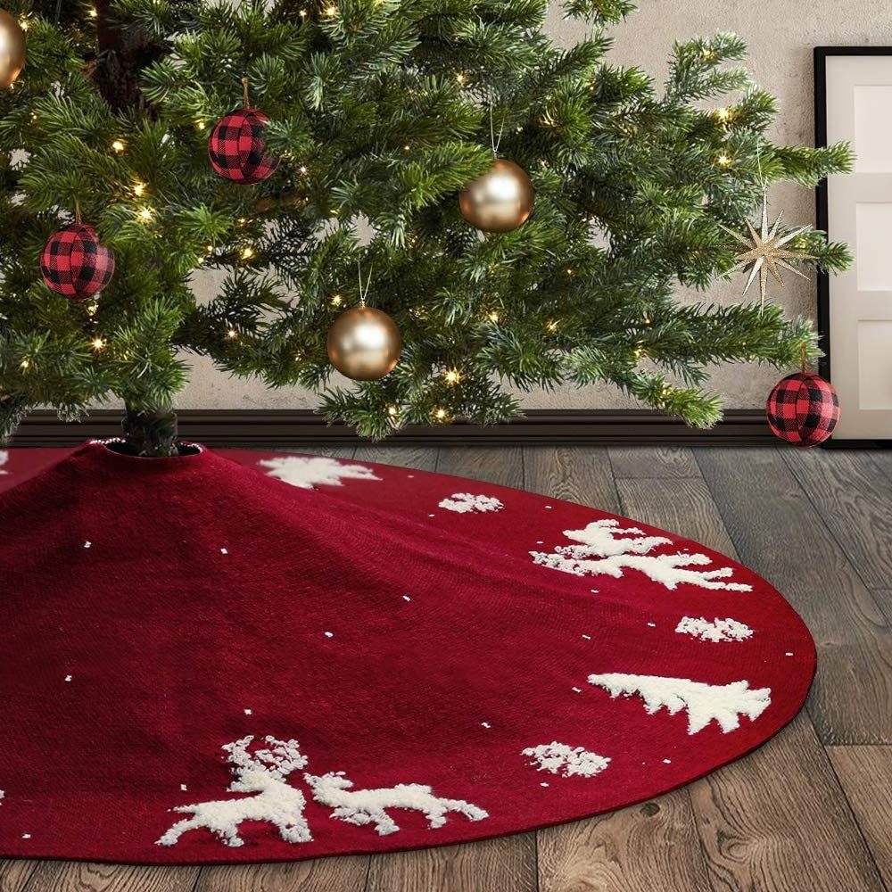 Popular 3D Knit Tree Skirt 48 Inch Chunky Knitted Tree Collar for Country Rustic Christmas Decorations