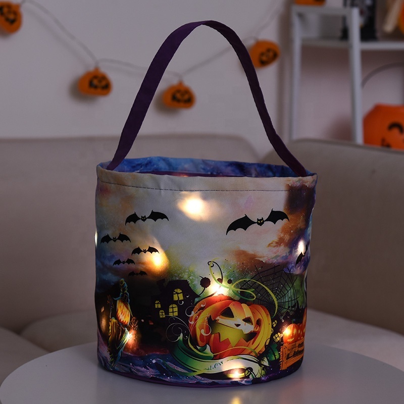 New Arrival Led Light Up Halloween Basket Bucket Gift Candy Bag For Children Adult Halloween Decoration 2024