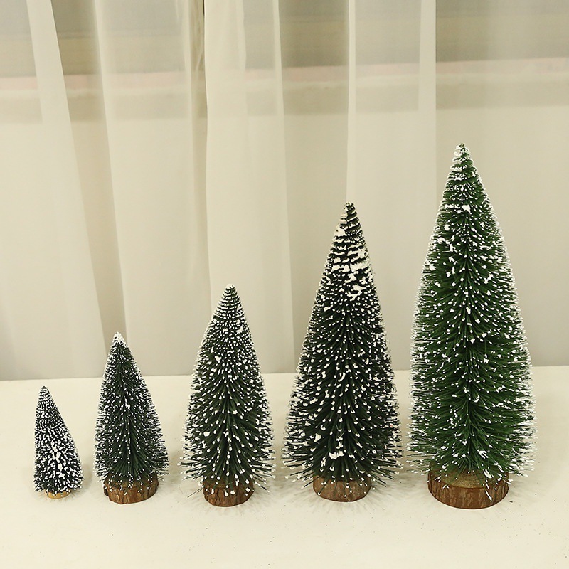 Desktop Mini Christmas Tree Tabletop Artificial Christmas Bottle Brush Pine Trees Wooden Base Snow Tree for Christmas Decor