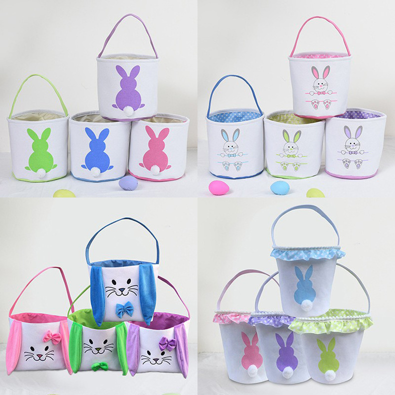 Cheap Wholesale 2024 DIY Personalized Girls Kids Gift Tote Easter Basket Bag Egg Hunt Bunny Basket For Kids