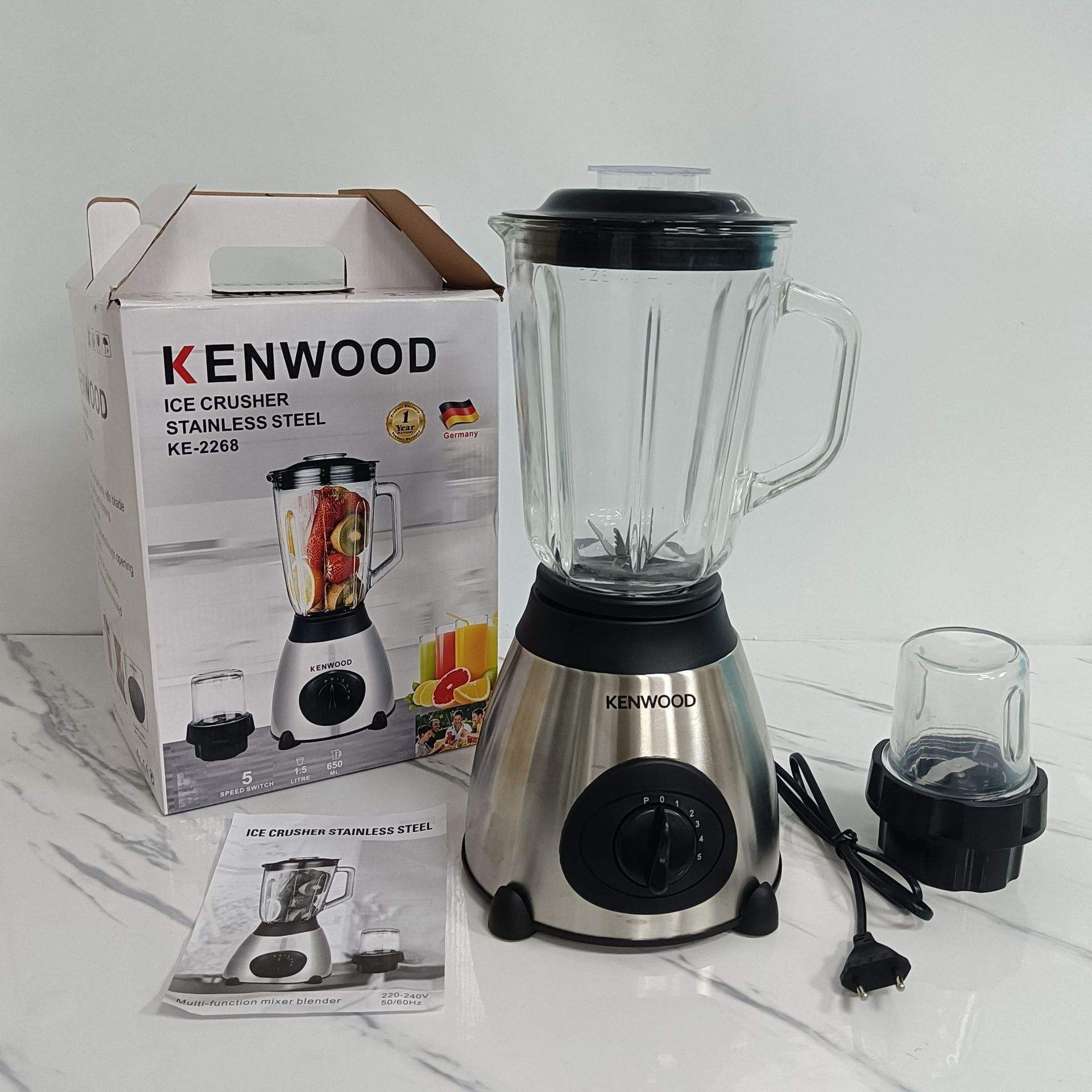 Silver crest ken wood 2 in 1 Double Cup Y66 5 Speed with Stainless Steel Jar Electric Food Mixer Blender