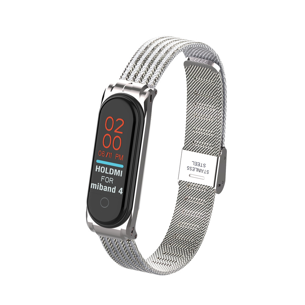 ODM Hold mi 43028 series sea wave style silver color stainless steel watch bracelet for xiaomi mi band 4 3