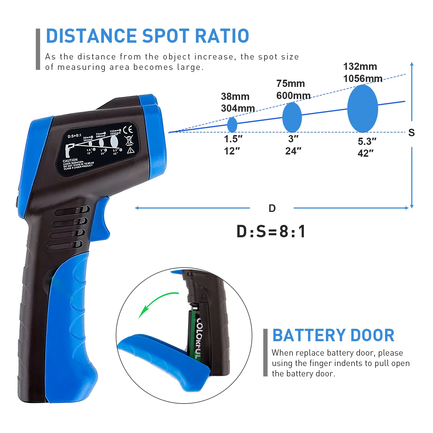 HoldPeak HP-981C Digital IR Thermometer -30~550'C/-22~1022'F Non-Contact Temperature Meter Gun with Data Hold and Backlight