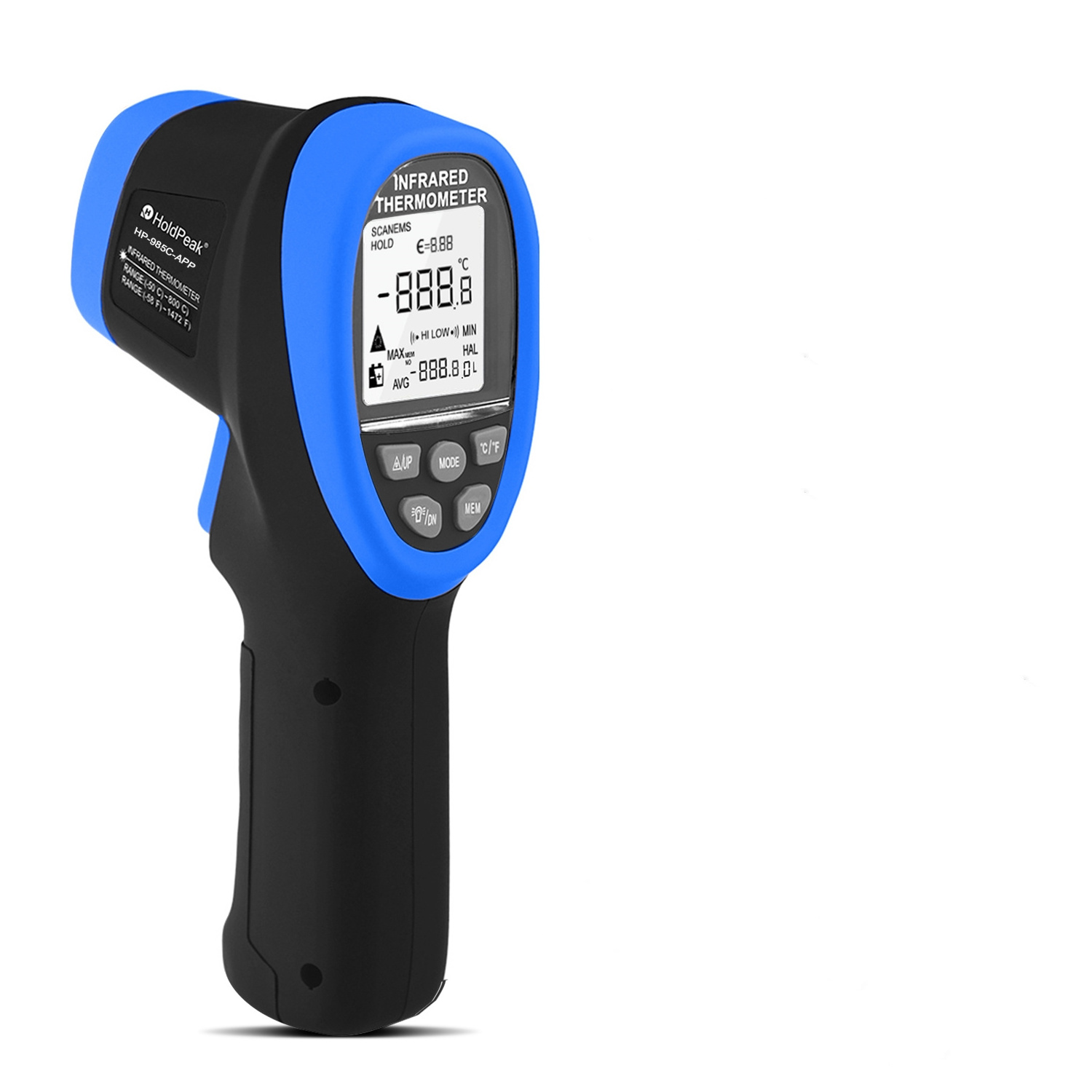 HoldPeak HP-985C-APP IR Infrared Thermometer Handhold -50-800C/-58-1472'F Temperature Meter Gun IR Thermometer W/Bluetooth APP