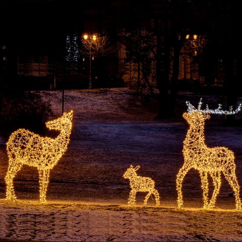 Outdoor Garden Landscape 3d Led Motif Street Holiday Decorative luminous animated led solar Large christmas reindeer lights