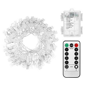 [Remote & Timer] 16 Feet 40 LED Photo Clip String Lights(Warm White) - 8 Modes Choice Battery Operated Photo Clips