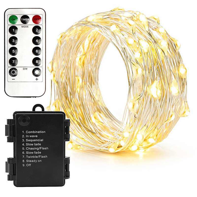 Battery Operated Waterproof Fairy String Lights with Remote Control Timer 8 Modes 33ft Copper Wire Christmas Lights