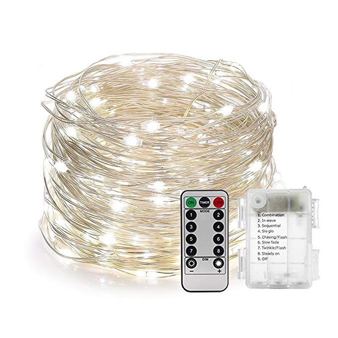 Battery Operated Waterproof Fairy String Lights with Remote Control Timer 8 Modes 33ft Copper Wire Christmas Lights