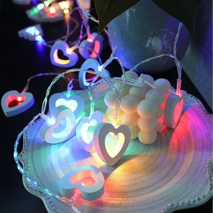 LED Wooden Pendant Love Peach Heart Christmas Tree  Battery Operated Light String Wholesale