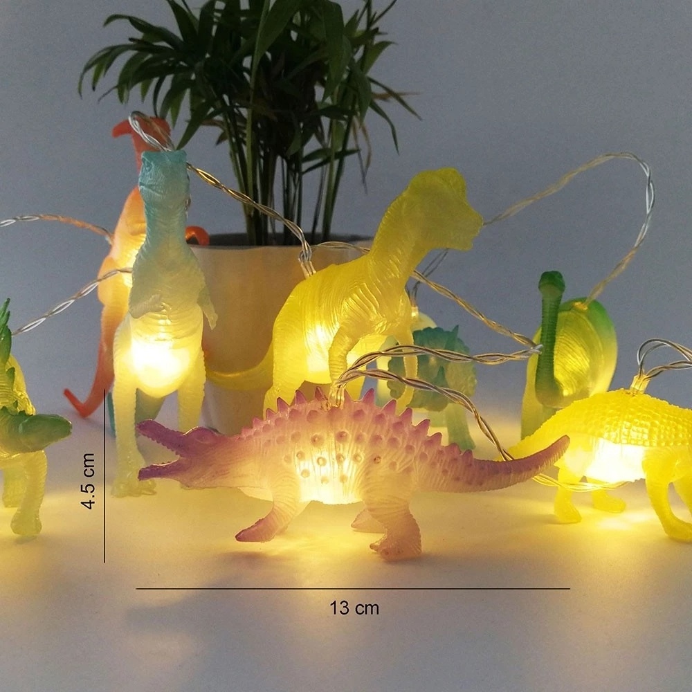 Coloured Dinosaur String Lights with 10 Warm white LEDs,Battery operated Dino LED Fairy Lights