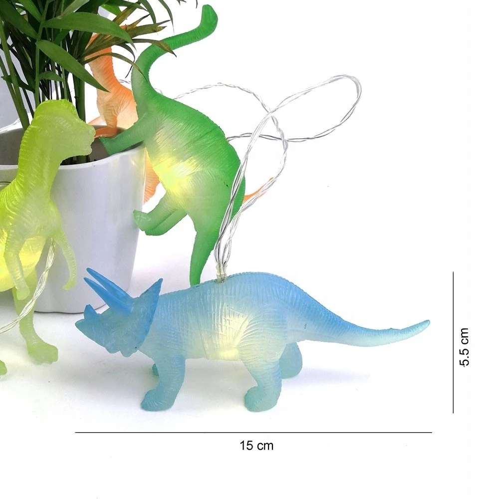 Coloured Dinosaur String Lights with 10 Warm white LEDs,Battery operated Dino LED Fairy Lights