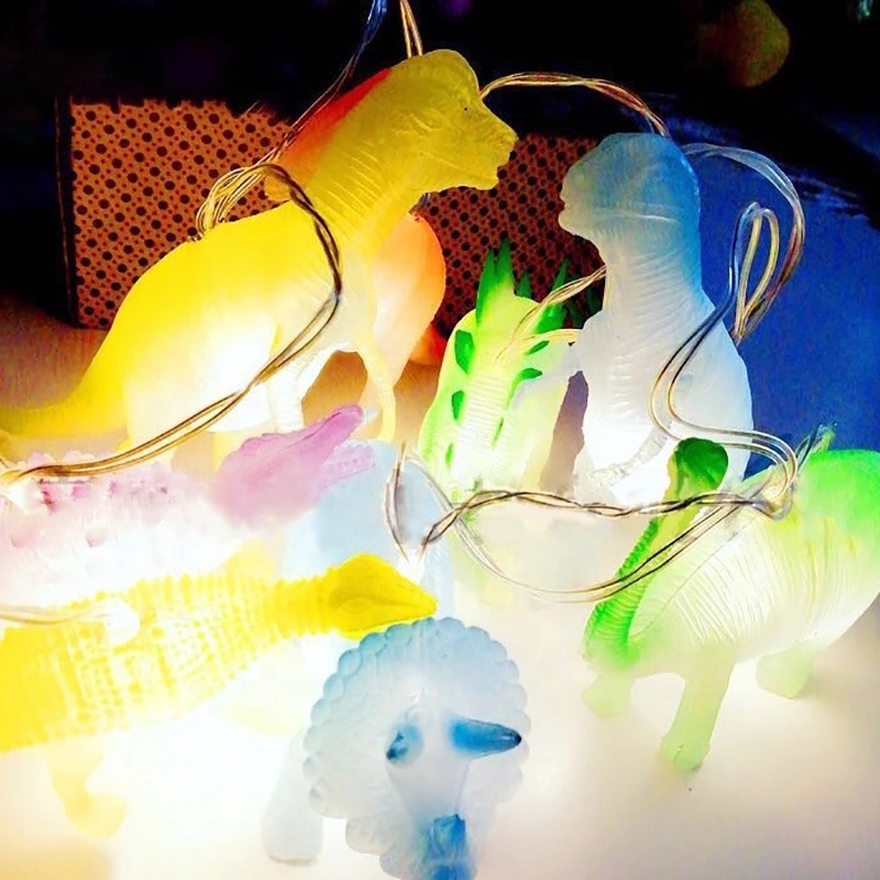 Coloured Dinosaur String Lights with 10 Warm white LEDs,Battery operated Dino LED Fairy Lights