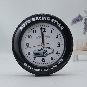 Wholesale fashion 14cm plastic table promotional tire shaped decorative desk clock wheel tyre clock