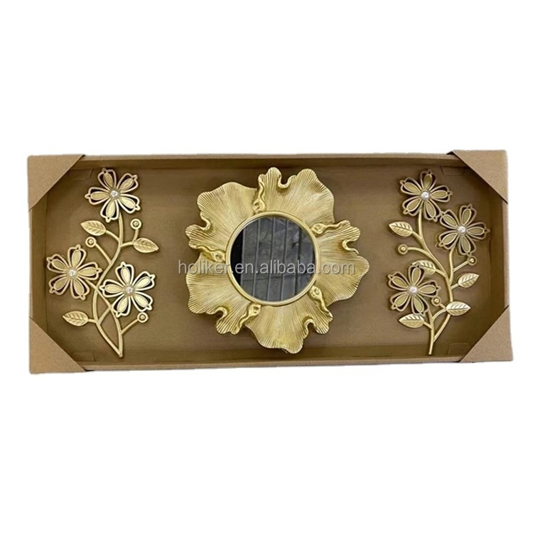 wholesale gold wall mounted mirror flowers diy wall decor mirror indoor