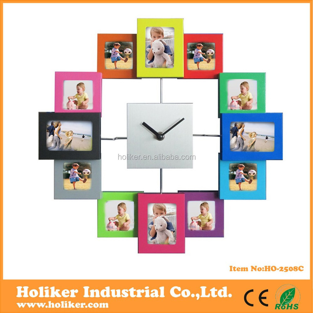 black 12 picture photo frame wall clock stylish modern family picture frame and time piece