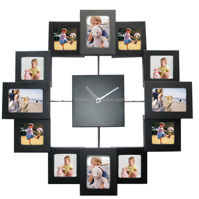 black 12 picture photo frame wall clock stylish modern family picture frame and time piece