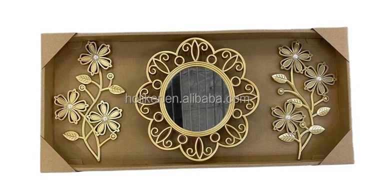 wholesale gold wall mounted mirror flowers diy wall decor mirror indoor