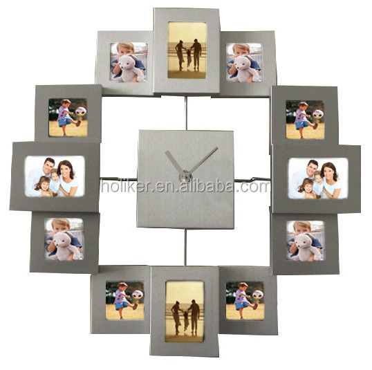 black 12 picture photo frame wall clock stylish modern family picture frame and time piece