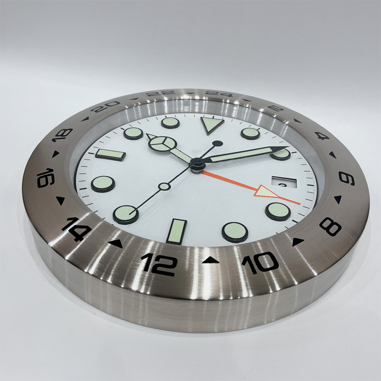 Top grade high quality stainless steel luminous luxury modern popular date wrist watch shaped wall clocks