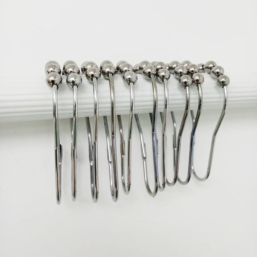 Rustproof Stainless Steel Shower Curtain Rings Hooks with roller balls for Bathroom Shower Rod