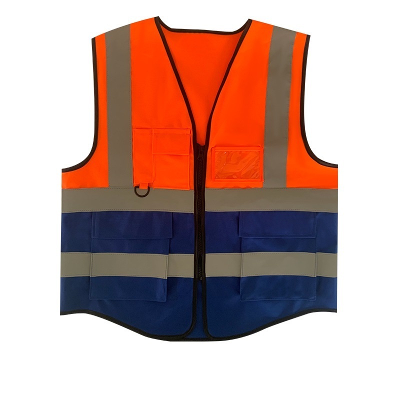 High visibility Two Tone Yellow Blue Safety Vest Reflective Vest With Pockets And Zipper Construction Reflective Vest Jacket