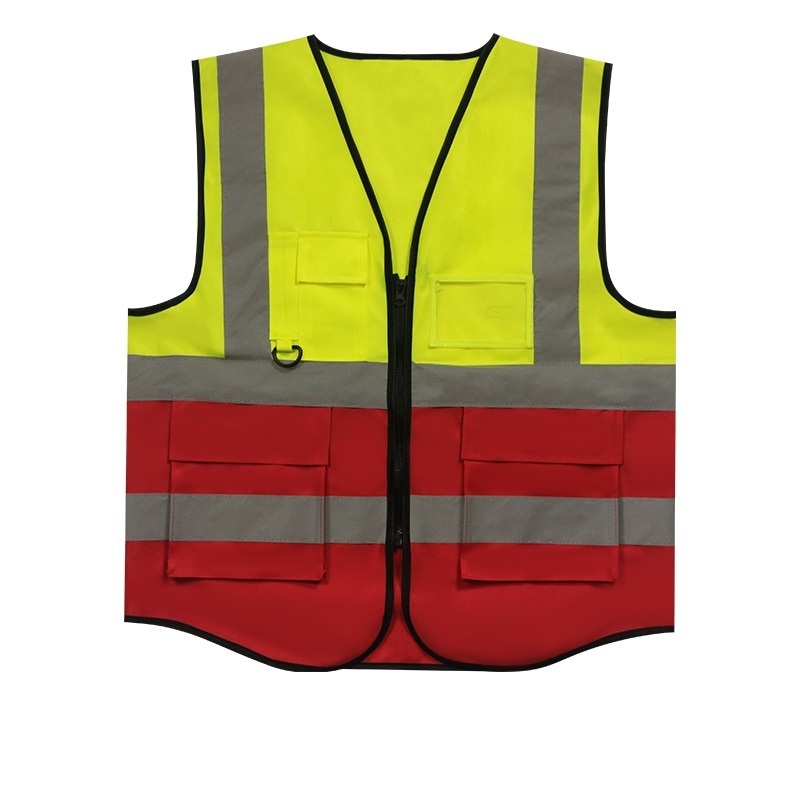 High visibility Two Tone Yellow Blue Safety Vest Reflective Vest With Pockets And Zipper Construction Reflective Vest Jacket