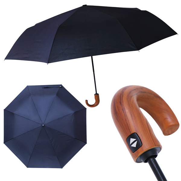 55cm*8K Three-Fold Safe Hand Open 190 hit plain black tape, full shading Sun and Rain Umbrella